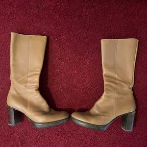 Tan beige Vintage Boots Mid calf 7.5 Clog 70’s 90’s D’essai Italian woman 38